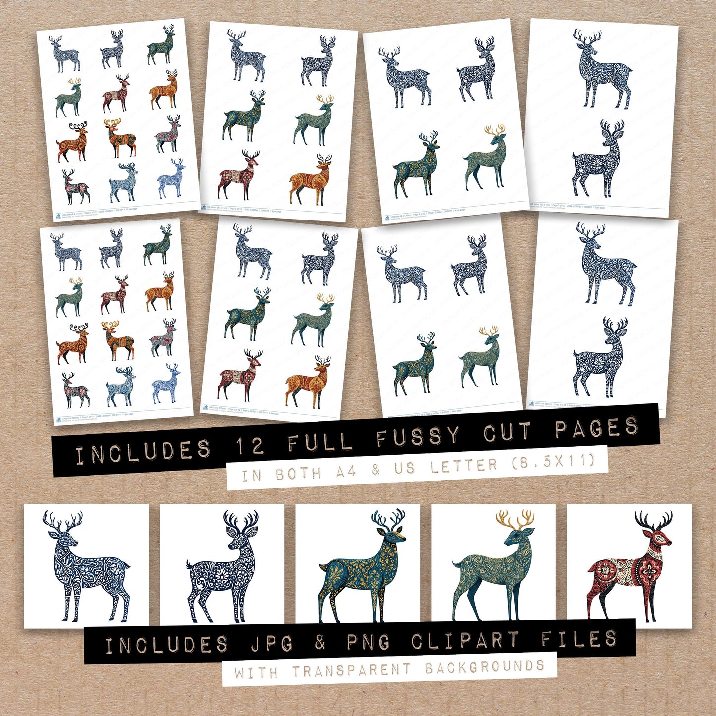 Folk Art Deer Fussy Cut Sheets (DDD013706)