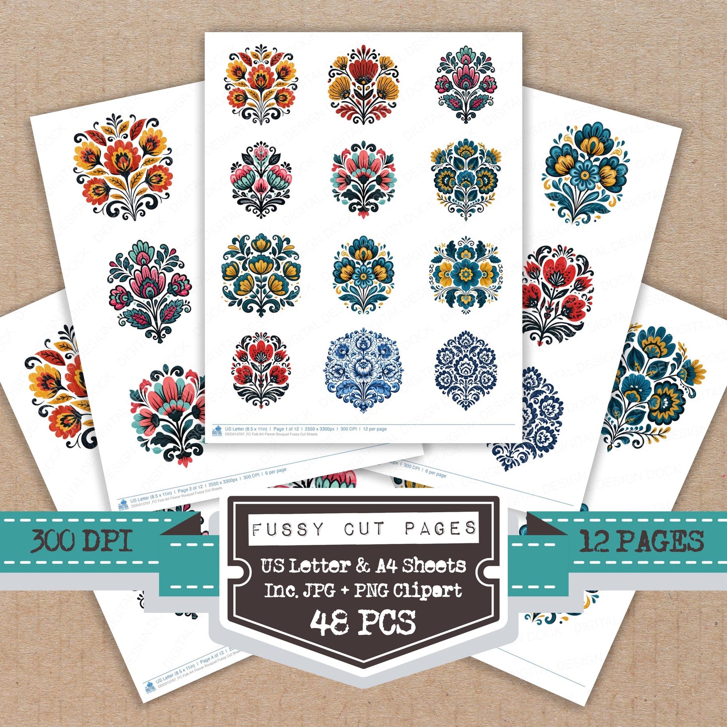 Folk Art Flower Bouquet Fussy Cut Sheets (DDD013707)