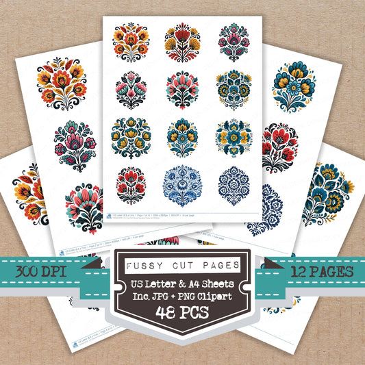 Folk Art Flower Bouquet Fussy Cut Sheets (DDD013707)