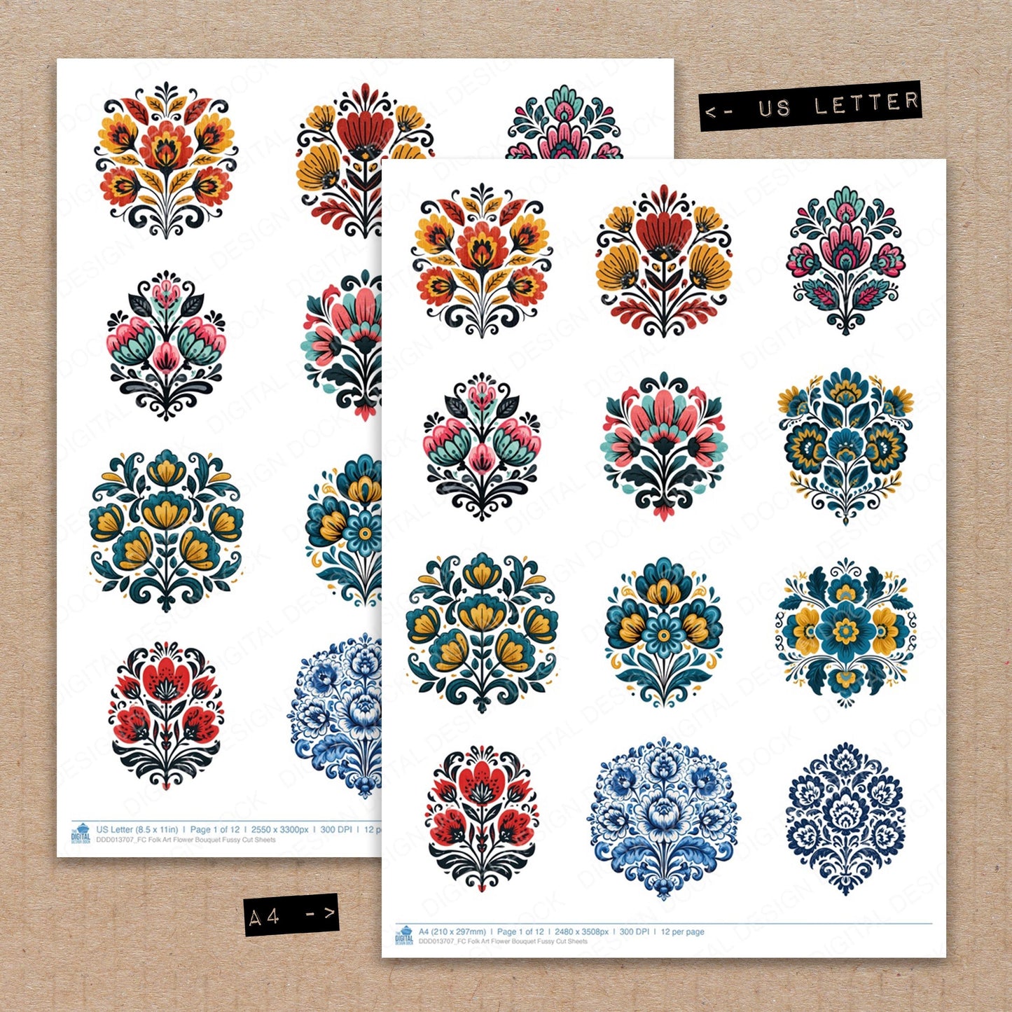 Folk Art Flower Bouquet Fussy Cut Sheets (DDD013707)