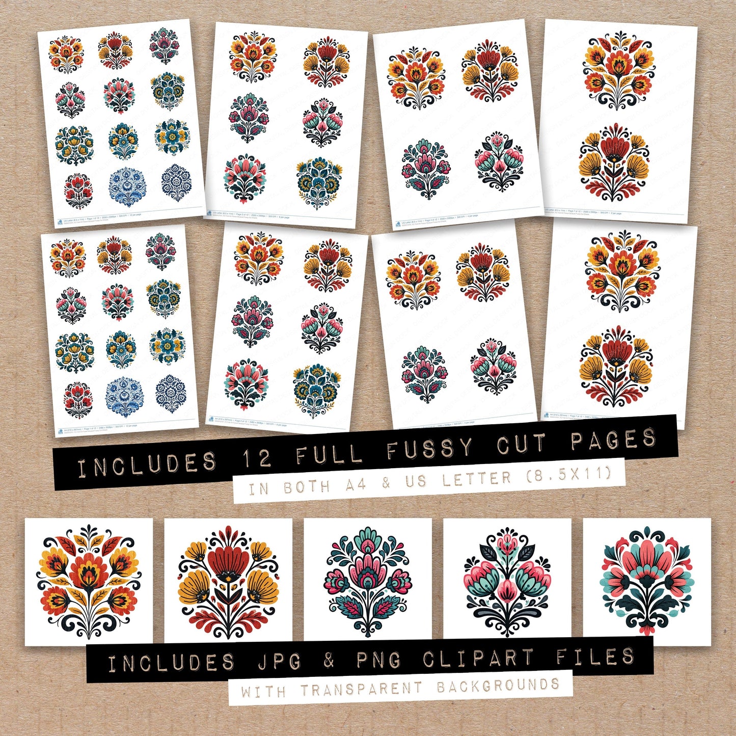 Folk Art Flower Bouquet Fussy Cut Sheets (DDD013707)