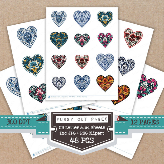 Folk Art Heart Fussy Cut Sheets (DDD013708)