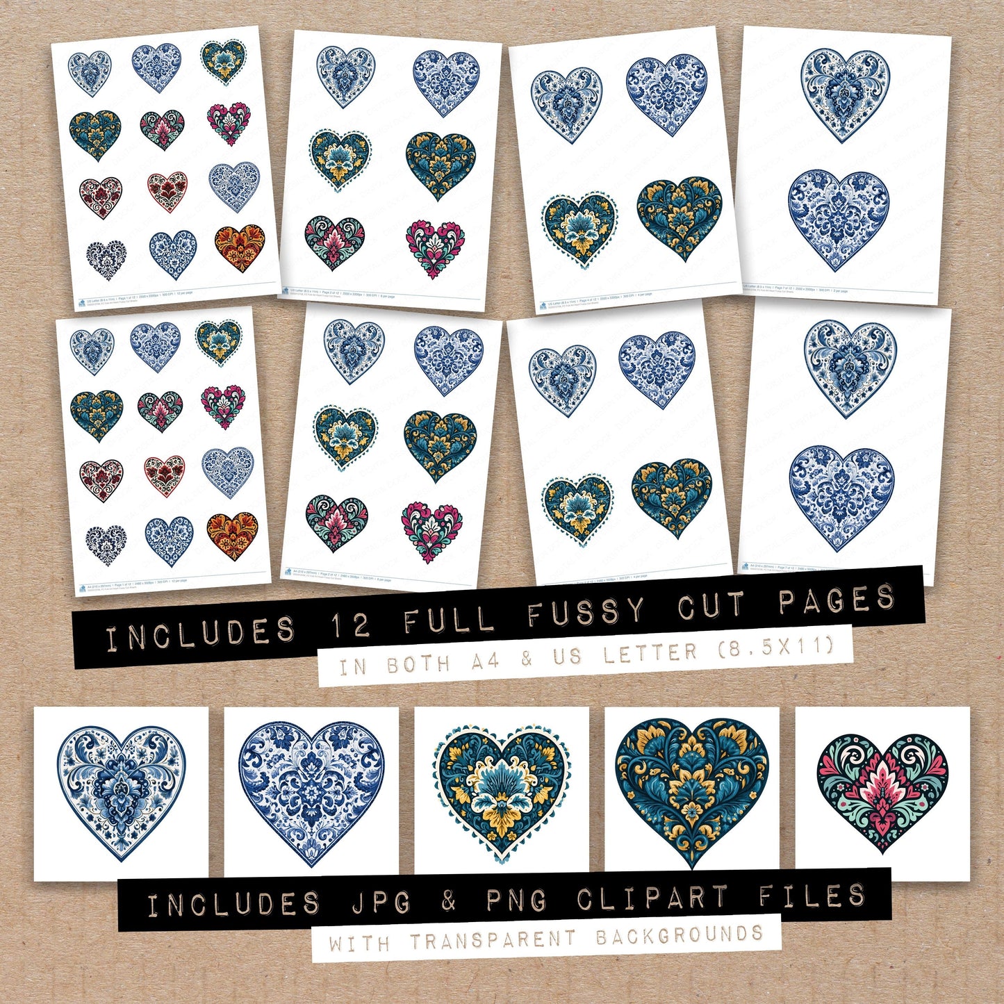 Folk Art Heart Fussy Cut Sheets (DDD013708)