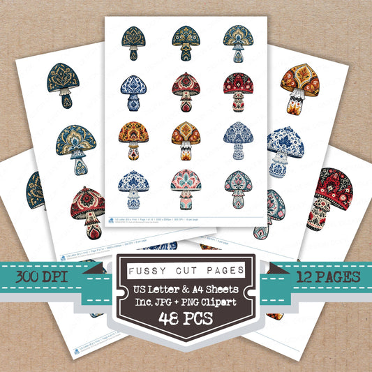 Folk Art Mushroom Fussy Cut Sheets (DDD013709)