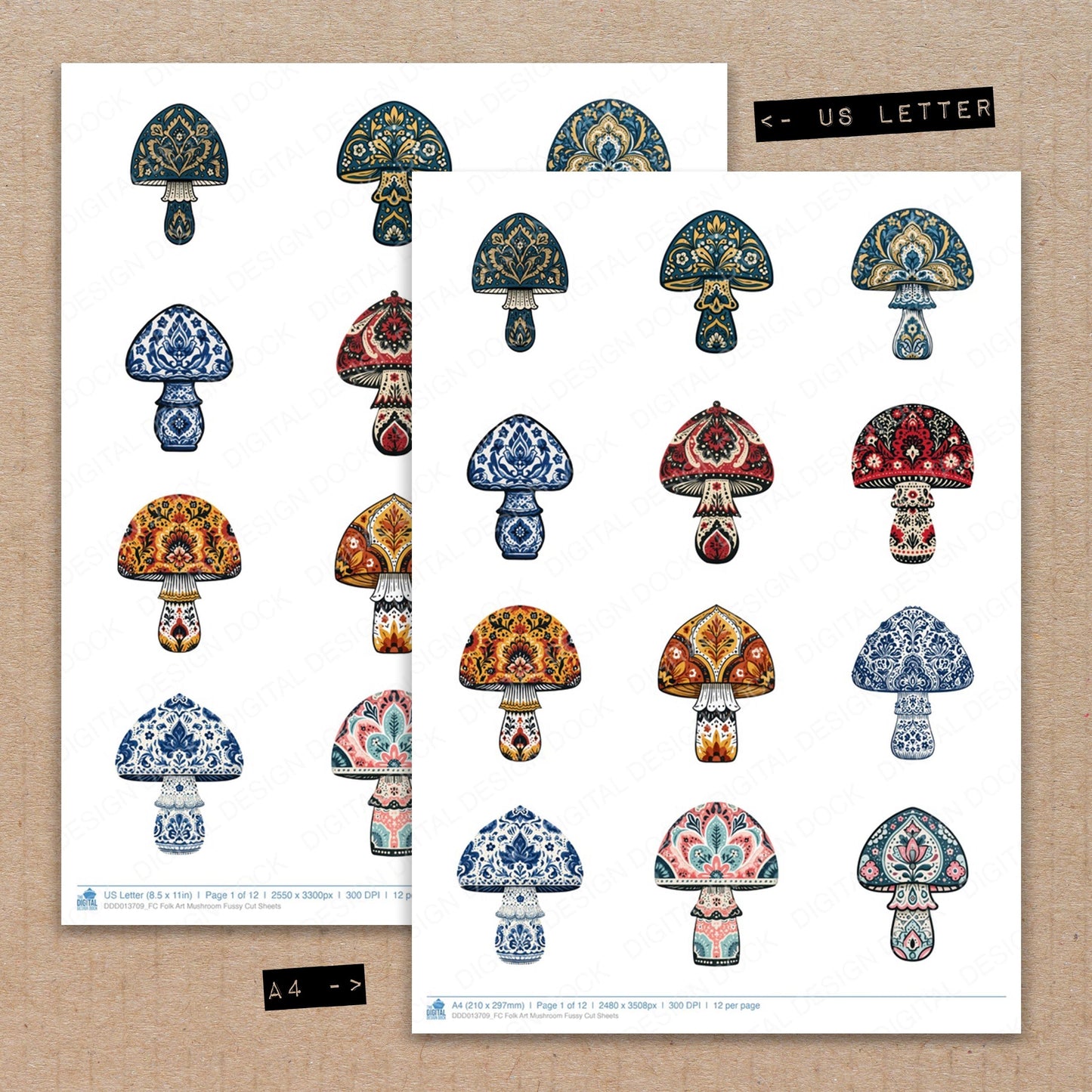 Folk Art Mushroom Fussy Cut Sheets (DDD013709)
