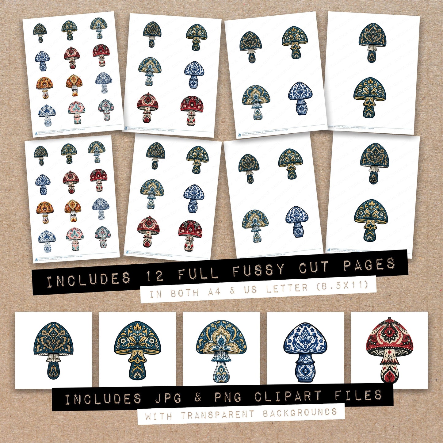 Folk Art Mushroom Fussy Cut Sheets (DDD013709)