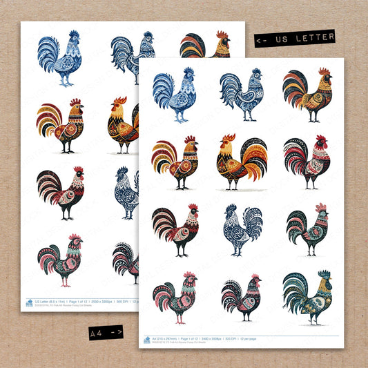 Folk Art Rooster Fussy Cut Sheets (DDD013710)