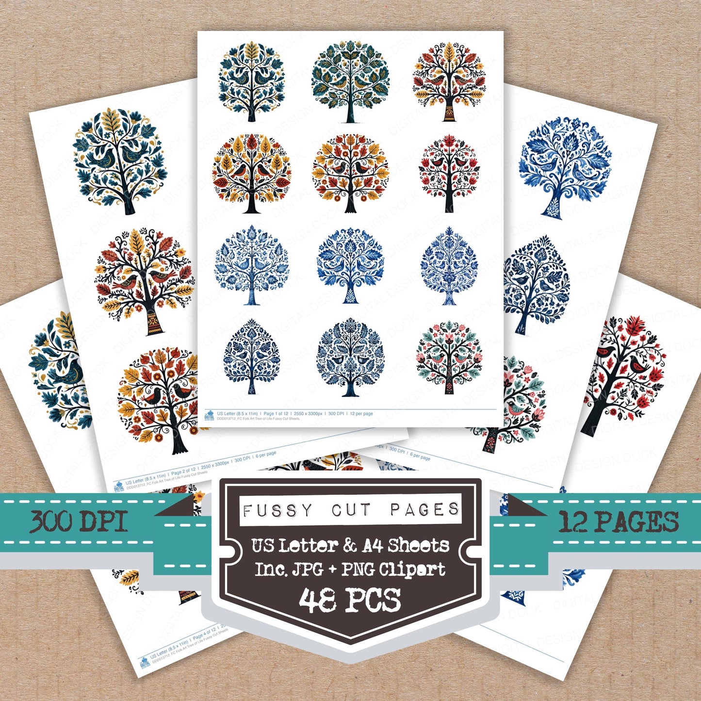 Folk Art Tree of Life Fussy Cut Sheets (DDD013712)