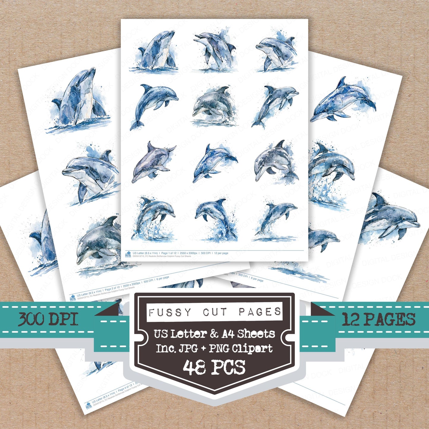 Realistic Bottlenose Dolphin Fussy Cut Sheets (DDD013715)