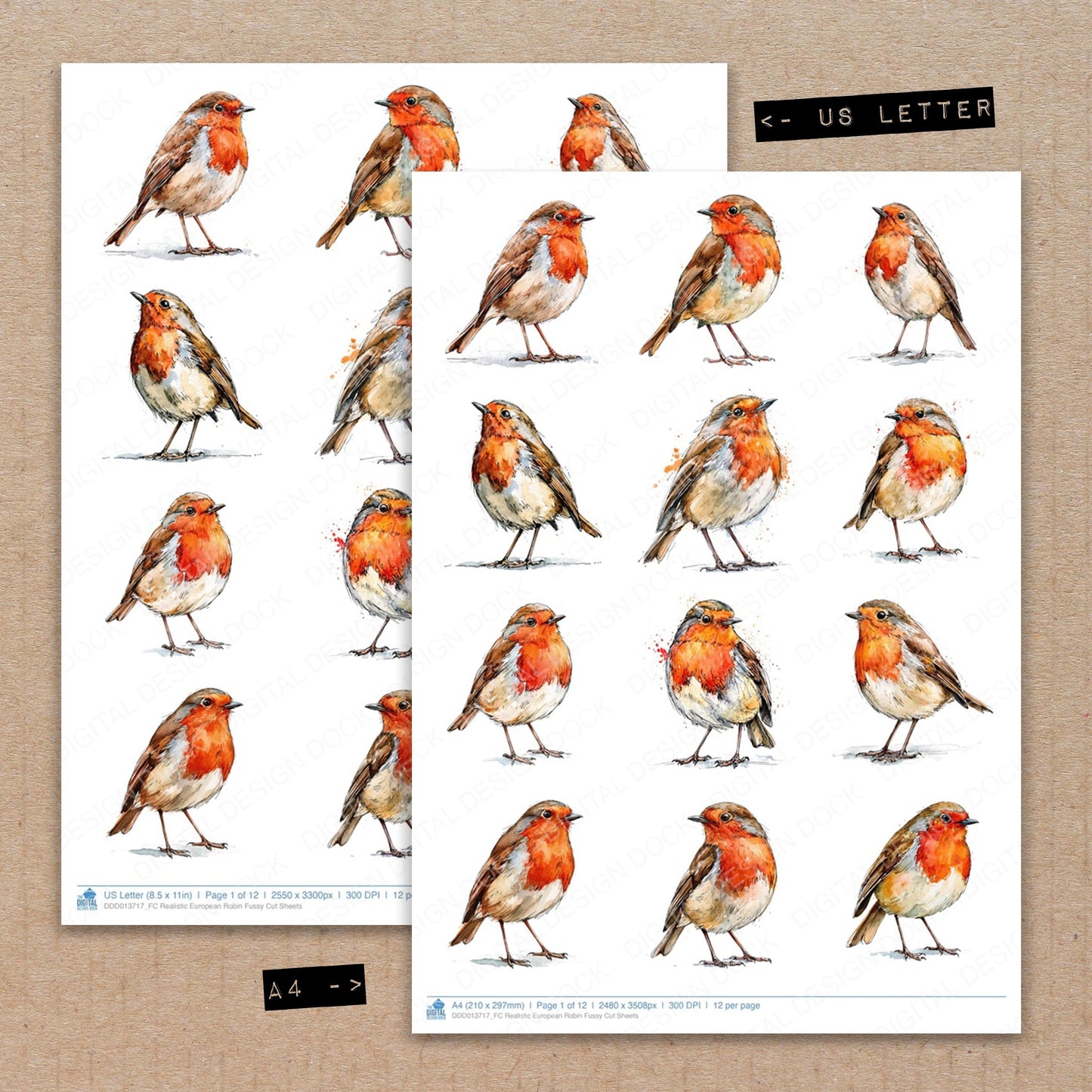 Realistic European Robin Fussy Cut Sheets (DDD013717)