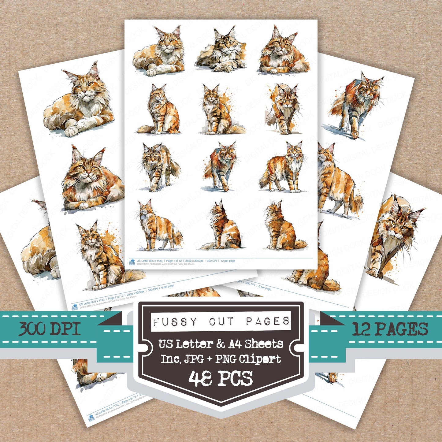 Realistic Maine Coon Cat Fussy Cut Sheets (DDD013719)