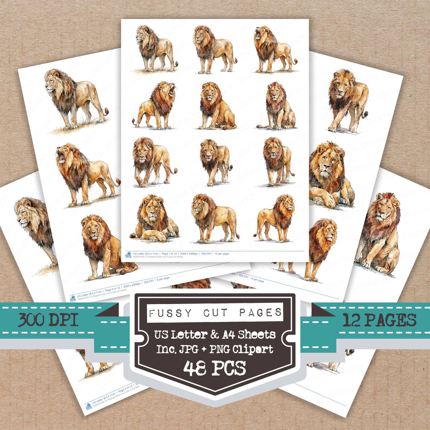 Realistic Male Lion Fussy Cut Sheets (DDD013720)