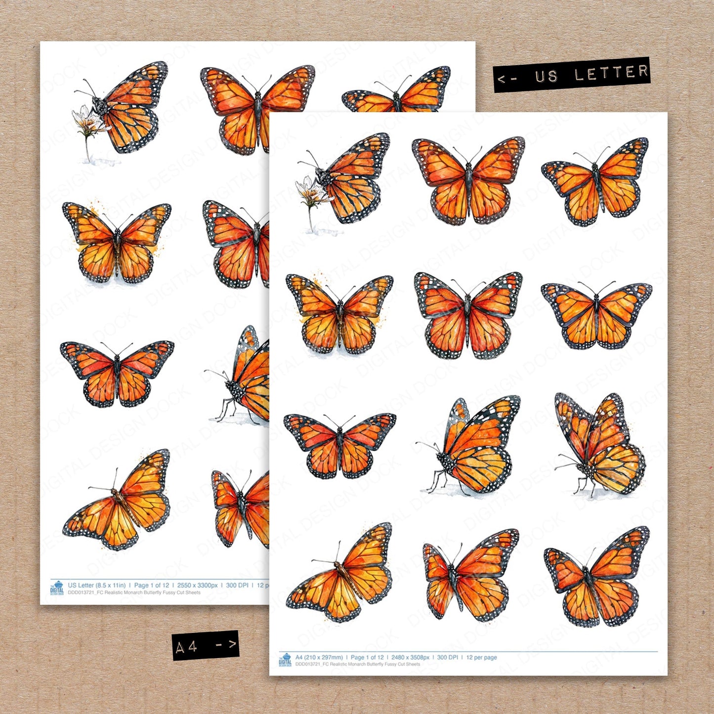 Realistic Monarch Butterfly Fussy Cut Sheets (DDD013721)