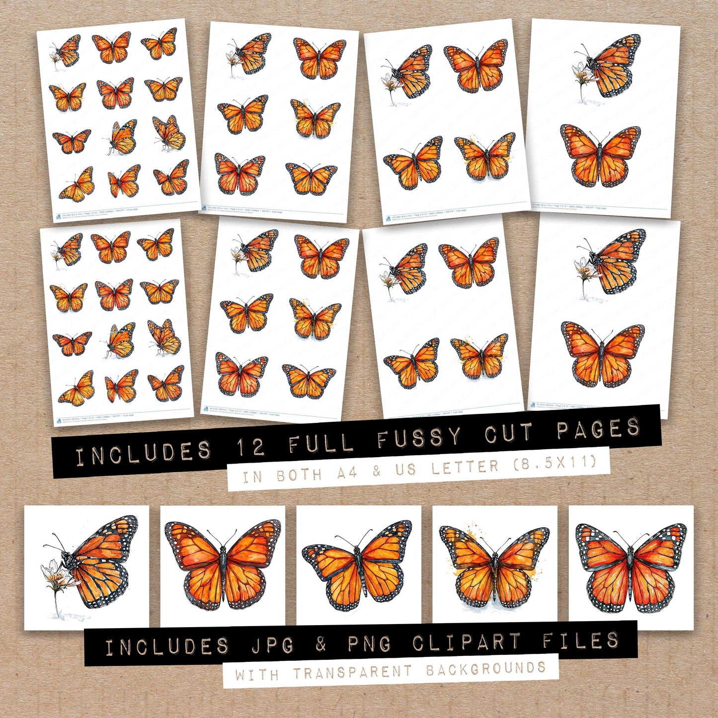 Realistic Monarch Butterfly Fussy Cut Sheets (DDD013721)