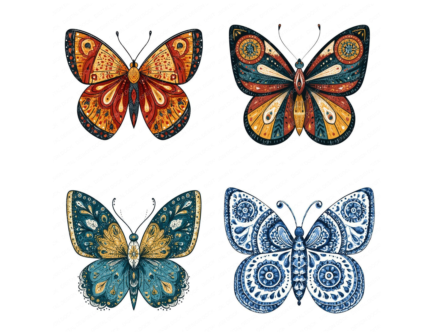 Folk Art Butterfly Clipart Set (DDD013725)