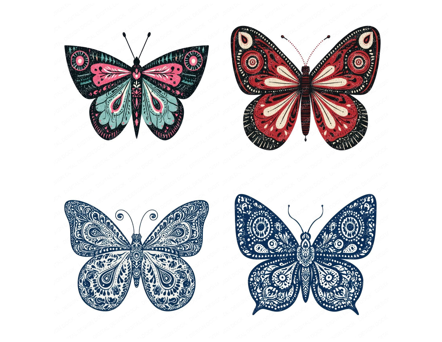 Folk Art Butterfly Clipart Set (DDD013725)
