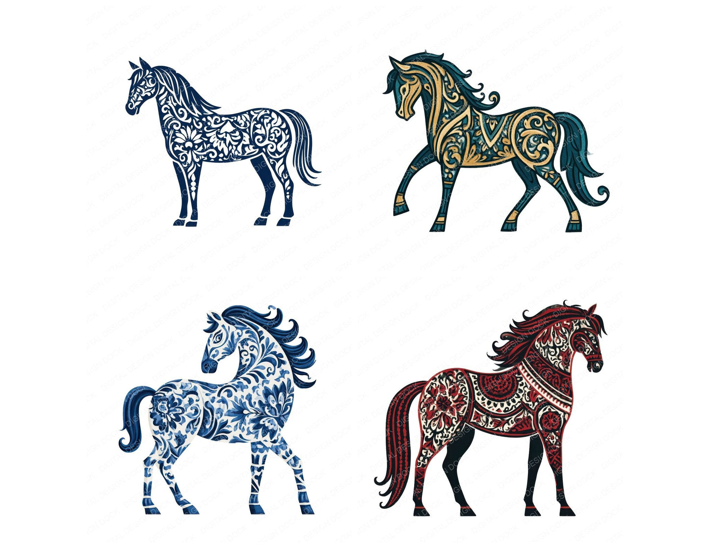 Folk Art Horse Clipart Set (DDD013726)