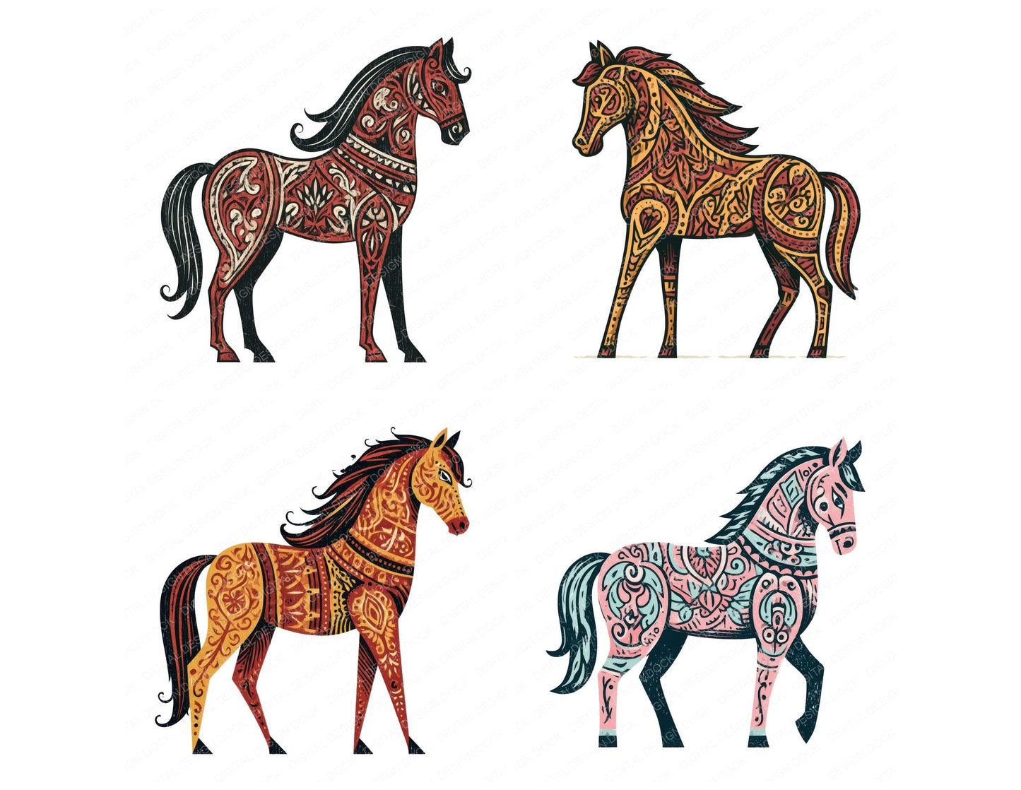 Folk Art Horse Clipart Set (DDD013726)