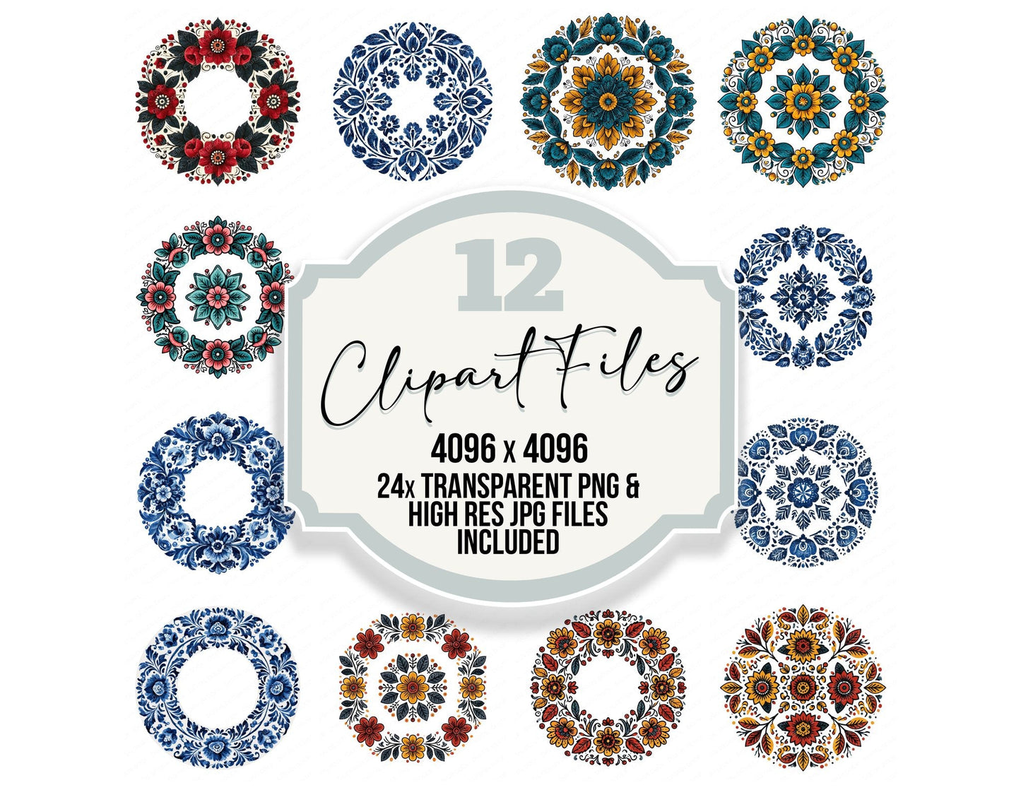 Folk Art Wreath Clipart Set (DDD013727)