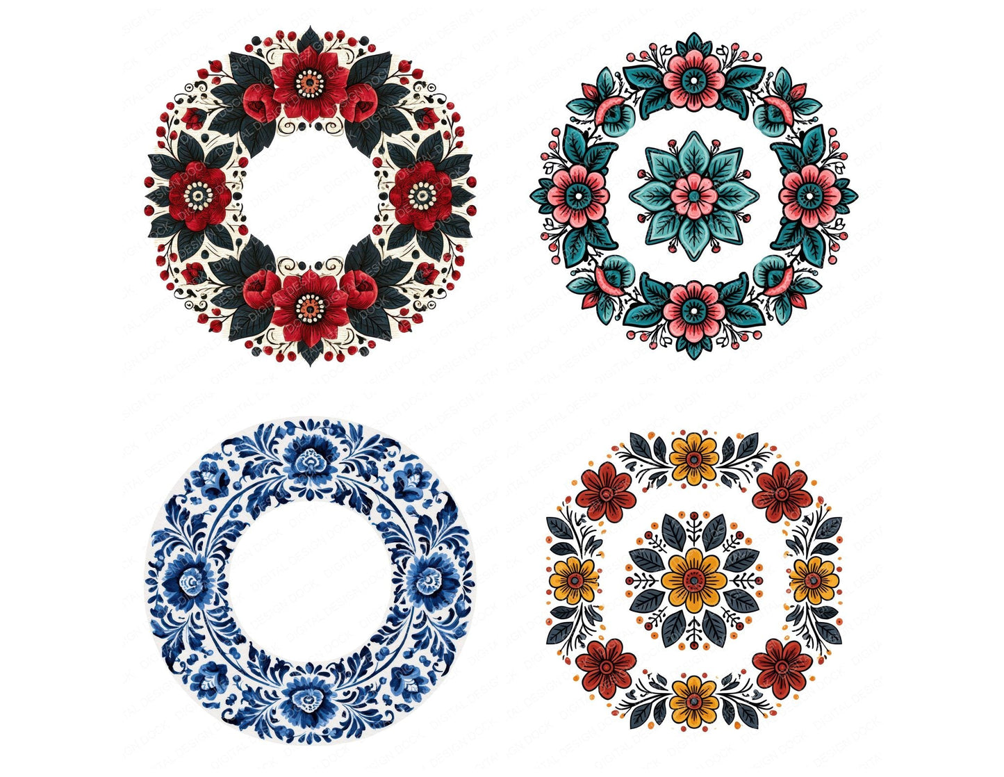 Folk Art Wreath Clipart Set (DDD013727)