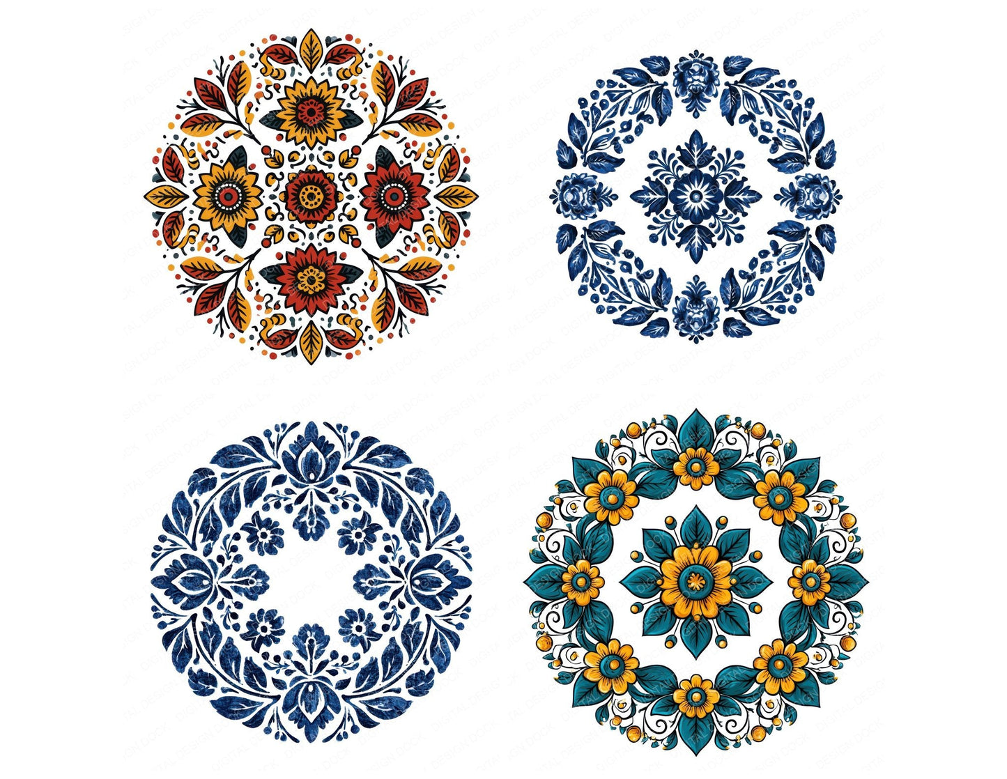 Folk Art Wreath Clipart Set (DDD013727)