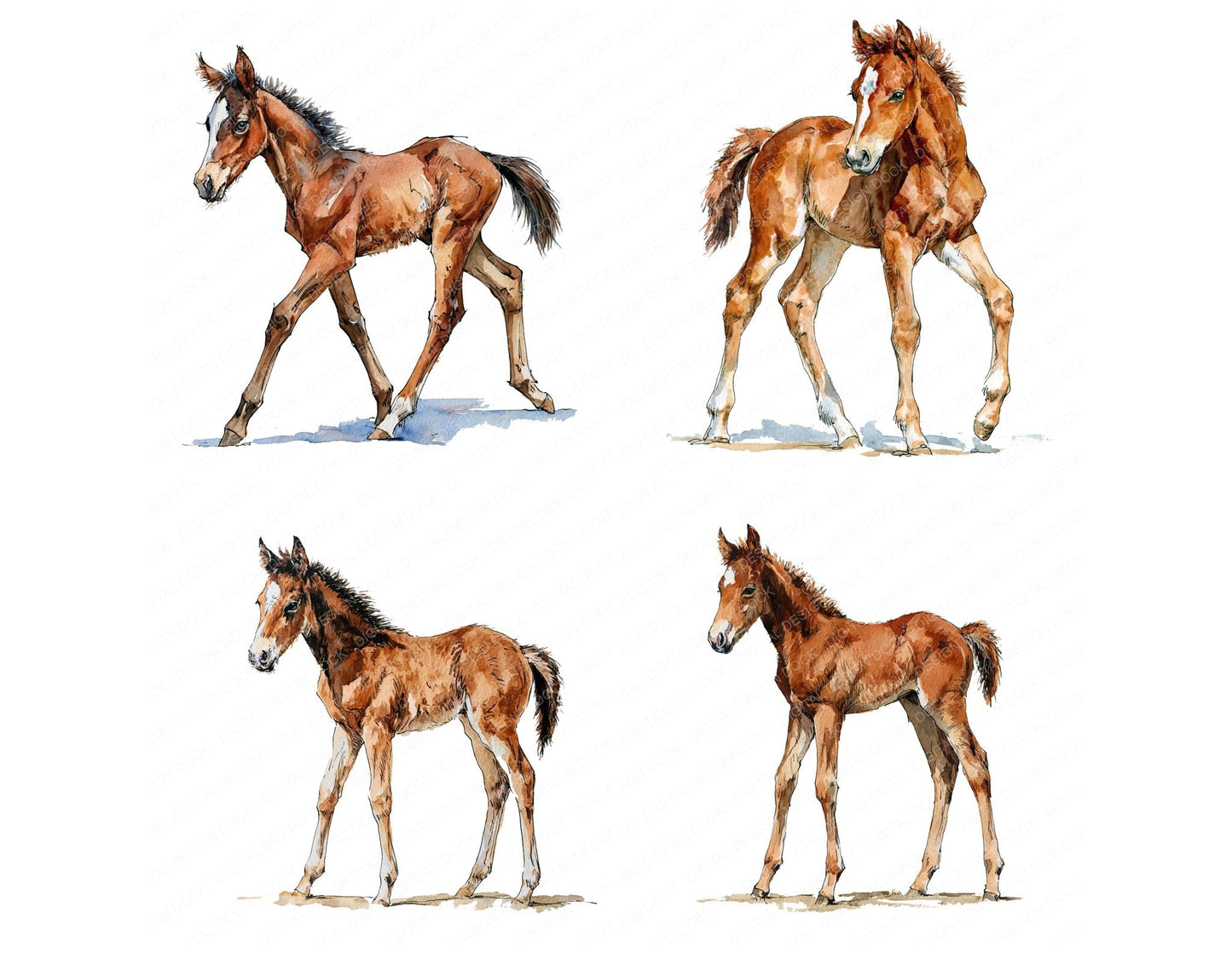 Realistic Baby Horse Foal Clipart Set (DDD013730)