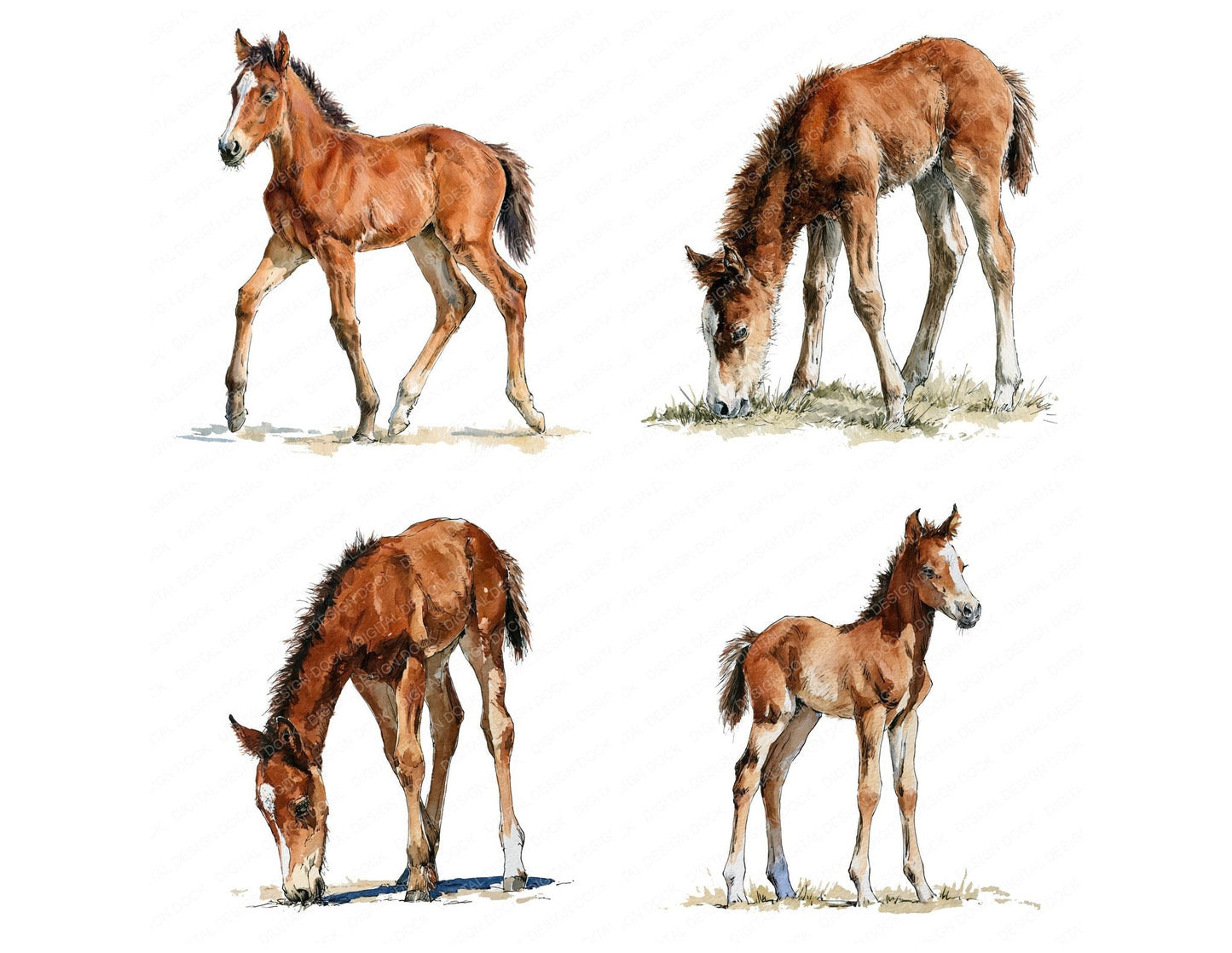 Realistic Baby Horse Foal Clipart Set (DDD013730)