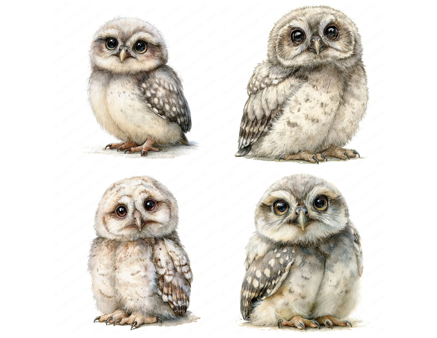 Realistic Baby Owlet Clipart Set (DDD013732)