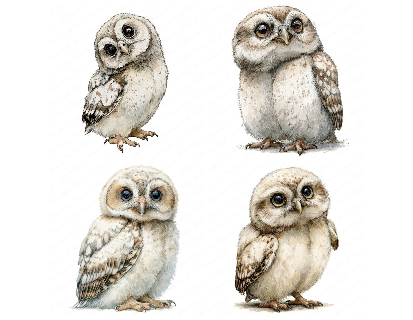 Realistic Baby Owlet Clipart Set (DDD013732)