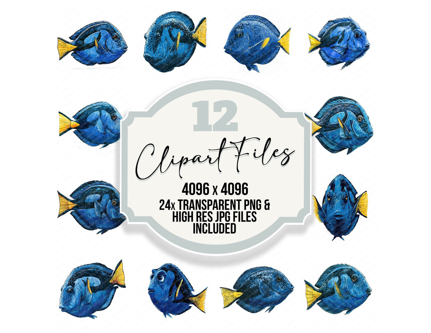 Stylised Blue Tang Clipart Set (DDD013738)
