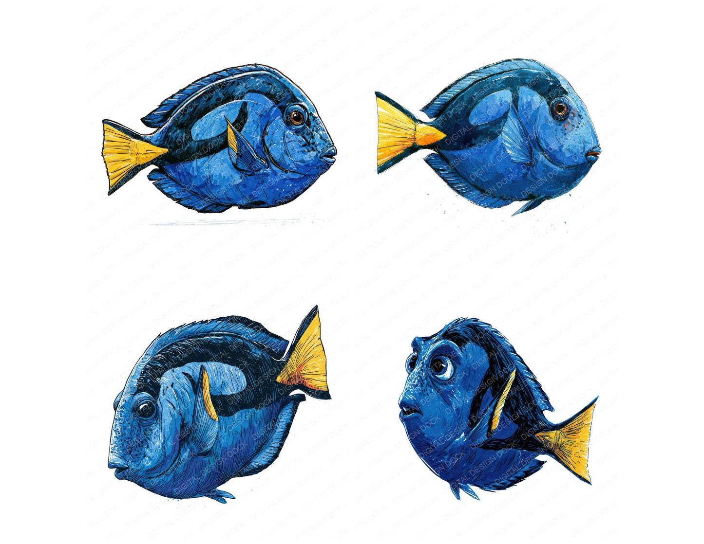 Stylised Blue Tang Clipart Set (DDD013738)