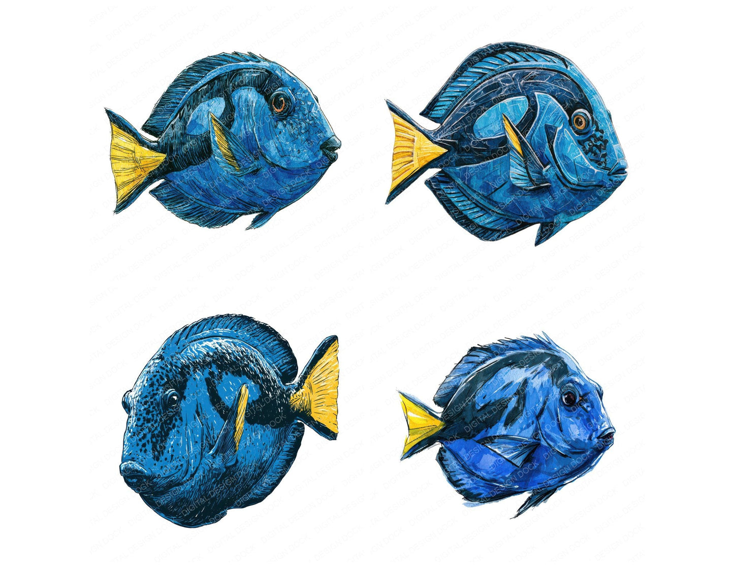 Stylised Blue Tang Clipart Set (DDD013738)