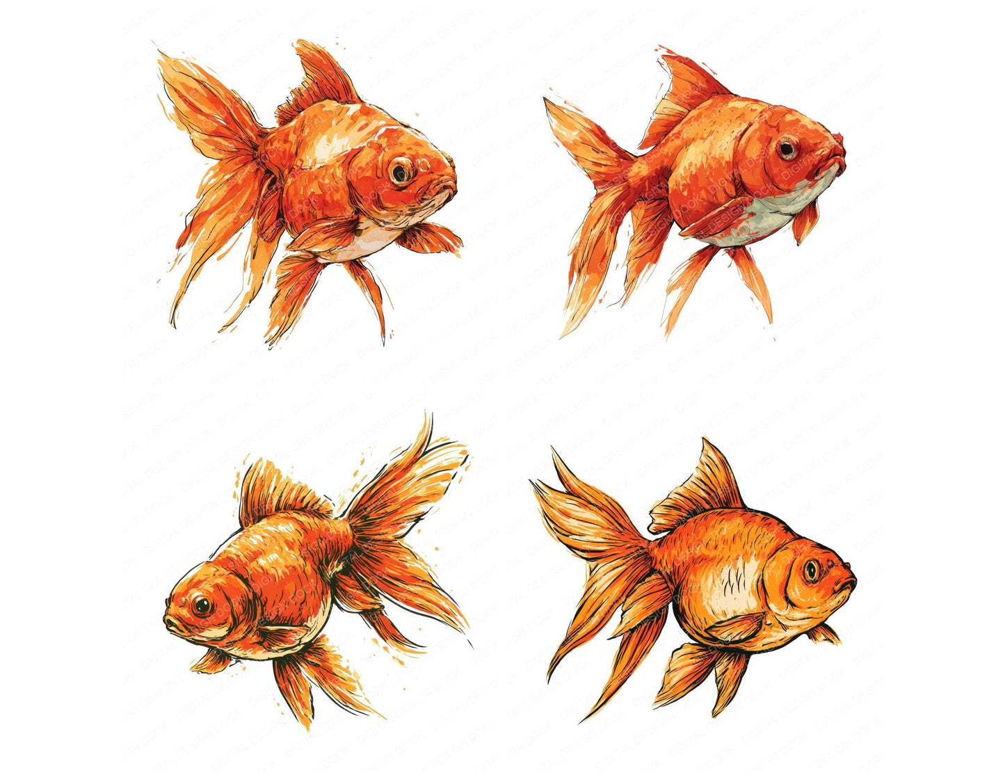 Stylised Goldfish Clipart Set (DDD013740)