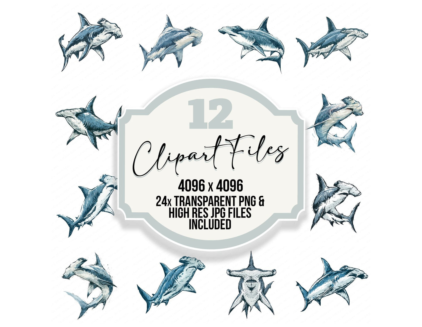 Stylised Hammerhead Shark Clipart Set (DDD013741)
