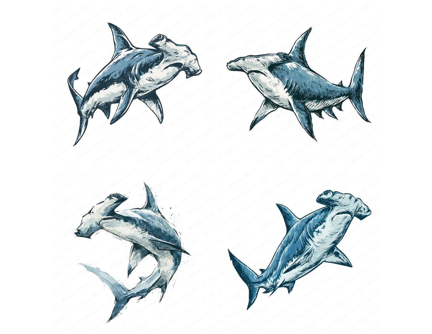 Stylised Hammerhead Shark Clipart Set (DDD013741)