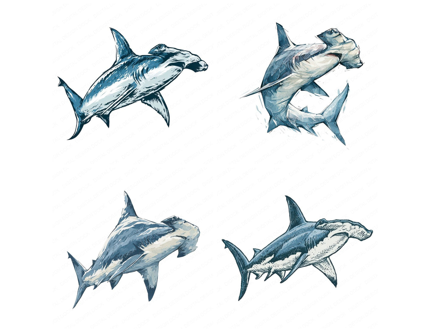 Stylised Hammerhead Shark Clipart Set (DDD013741)
