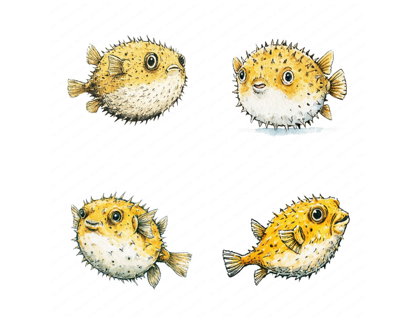 Stylised Pufferfish Clipart Set (DDD013743)