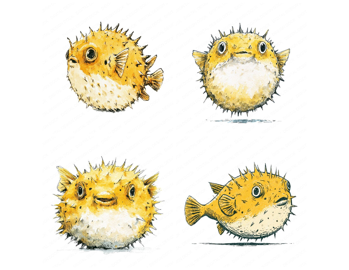 Stylised Pufferfish Clipart Set (DDD013743)