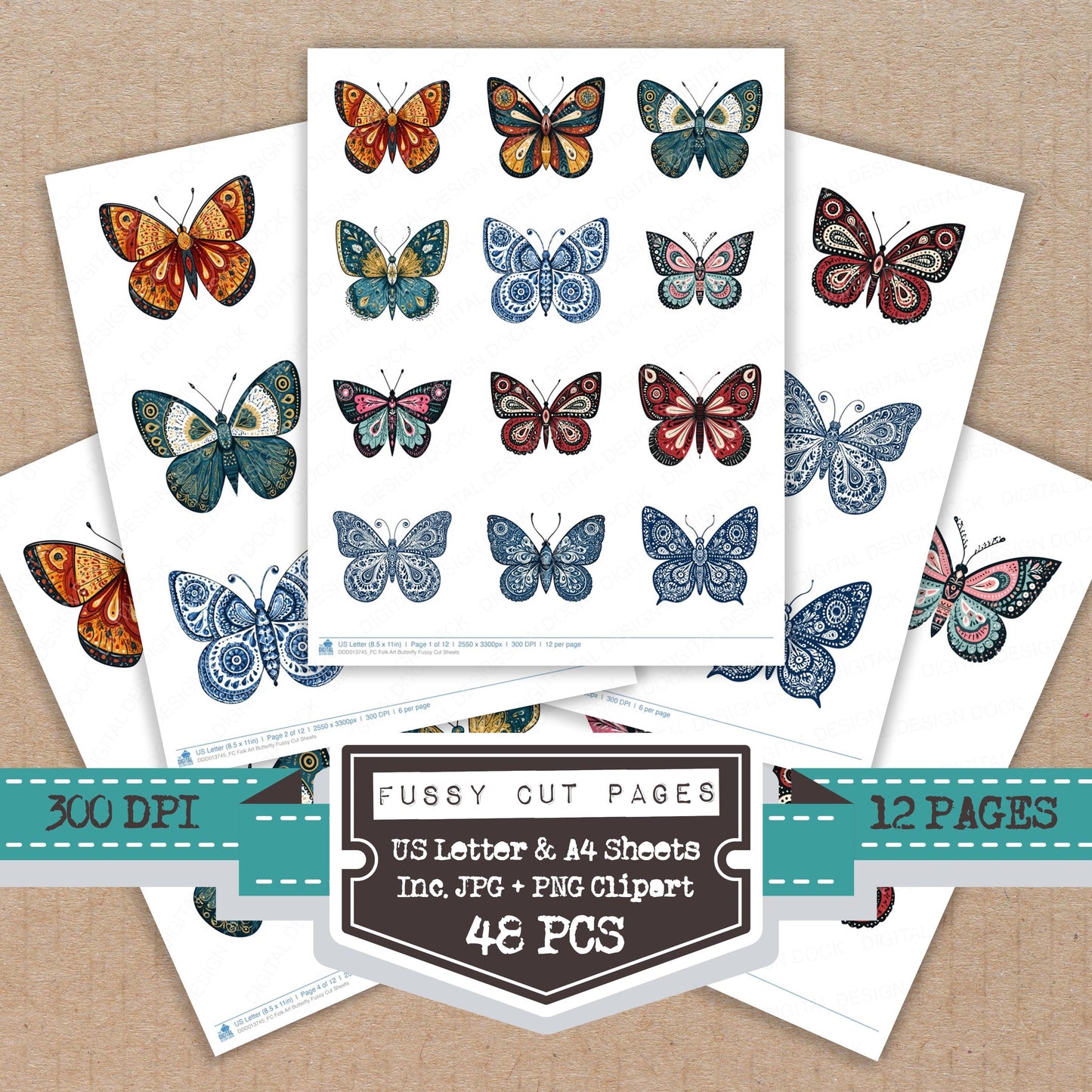 Folk Art Butterfly Fussy Cut Sheets (DDD013745)