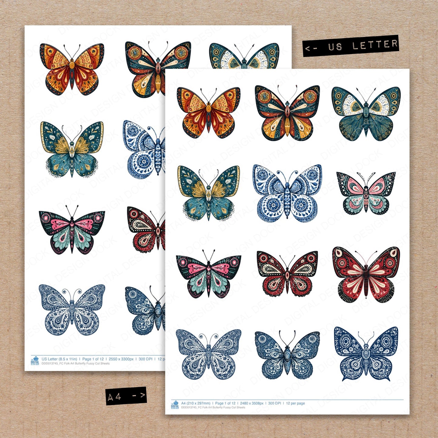 Folk Art Butterfly Fussy Cut Sheets (DDD013745)