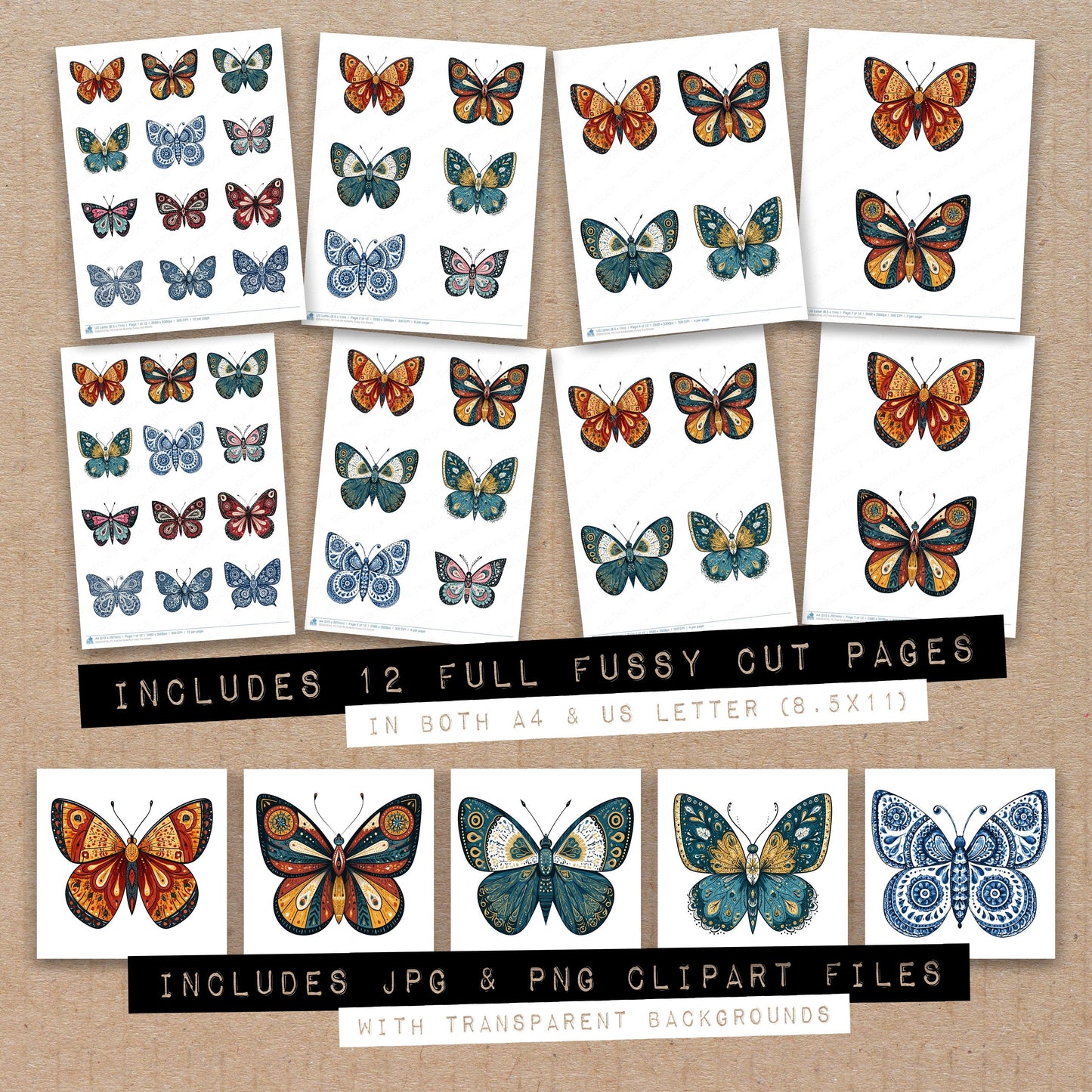 Folk Art Butterfly Fussy Cut Sheets (DDD013745)