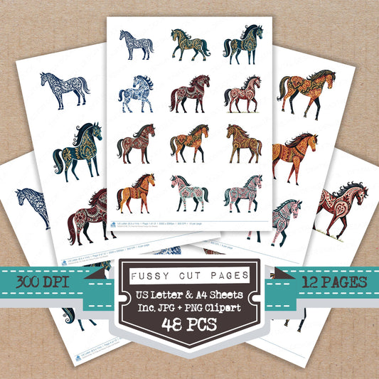 Folk Art Horse Fussy Cut Sheets (DDD013746)