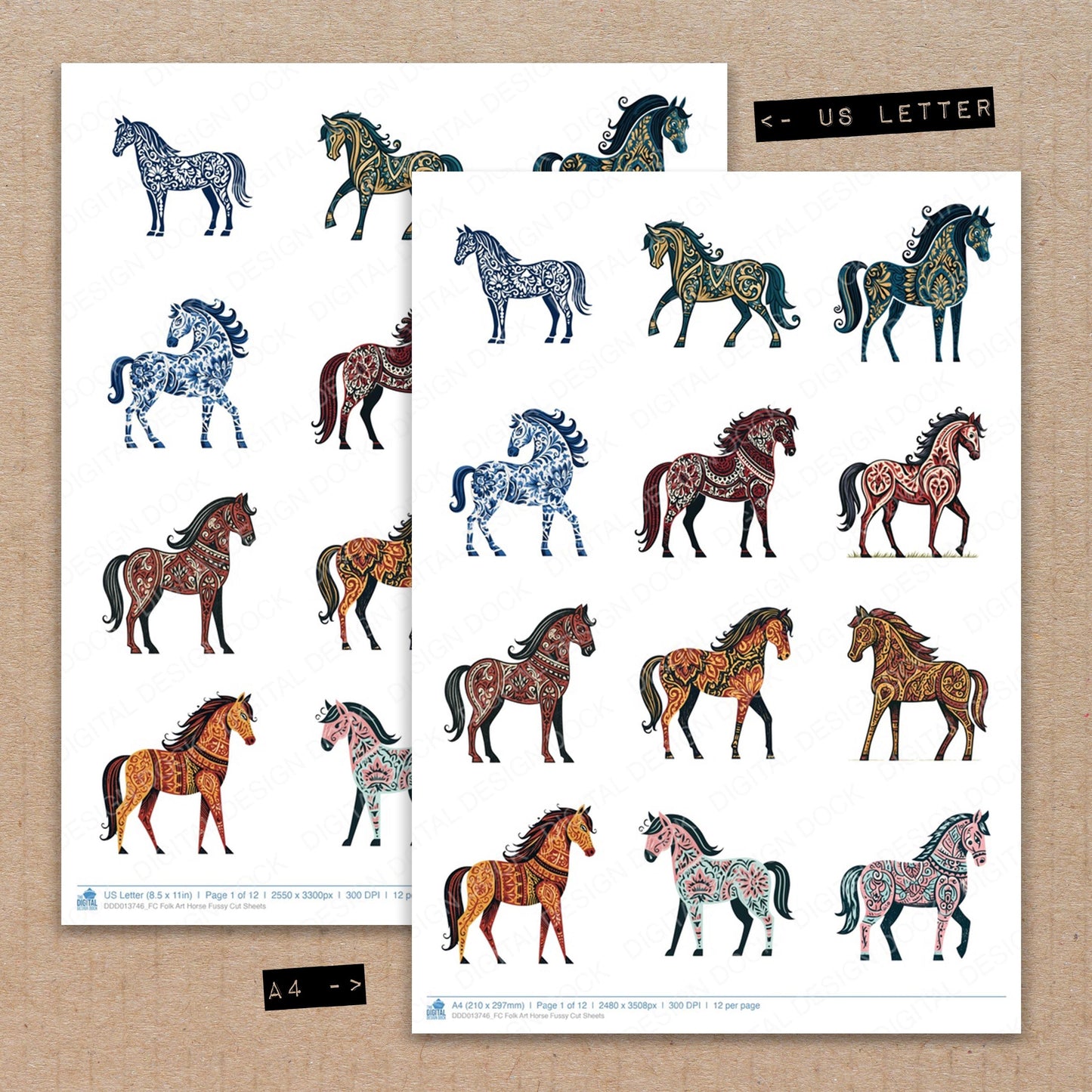 Folk Art Horse Fussy Cut Sheets (DDD013746)