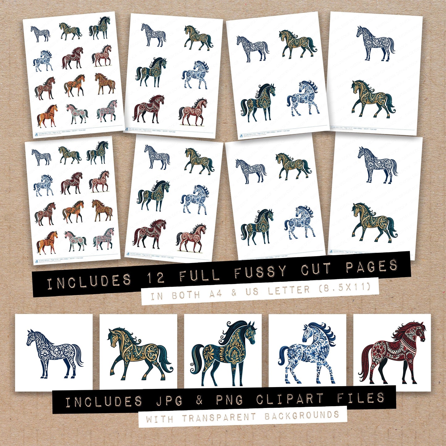 Folk Art Horse Fussy Cut Sheets (DDD013746)