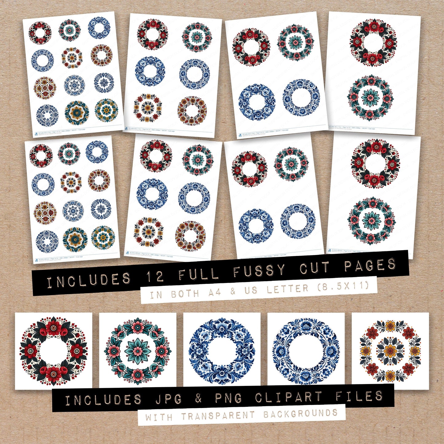 Folk Art Wreath Fussy Cut Sheets (DDD013747)