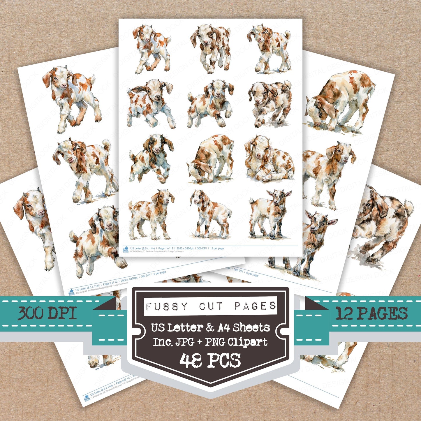 Realistic Baby Goat Kid Fussy Cut Sheets (DDD013749)