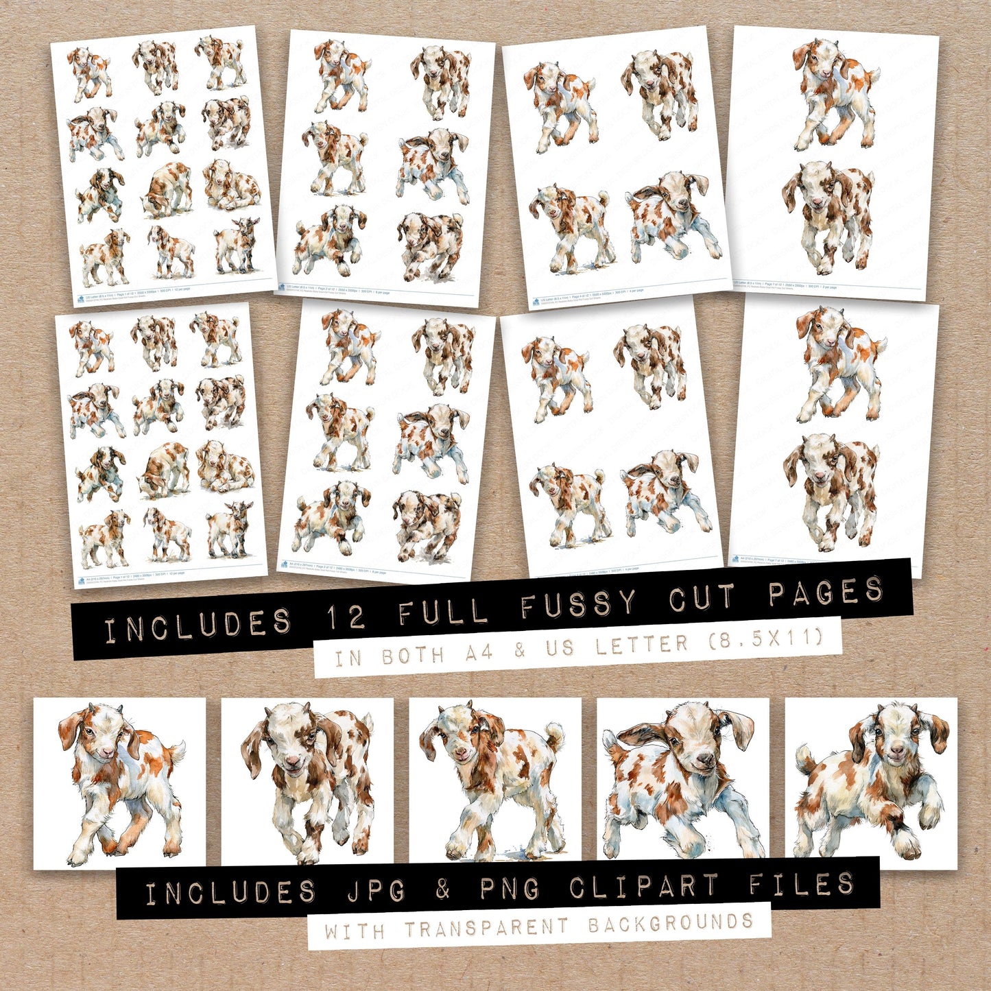 Realistic Baby Goat Kid Fussy Cut Sheets (DDD013749)