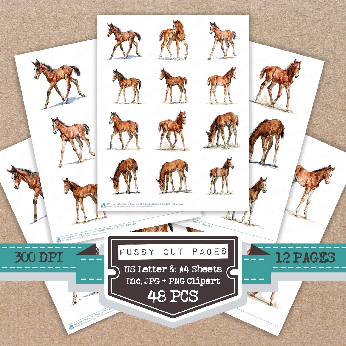 Realistic Baby Horse Foal Fussy Cut Sheets (DDD013750)