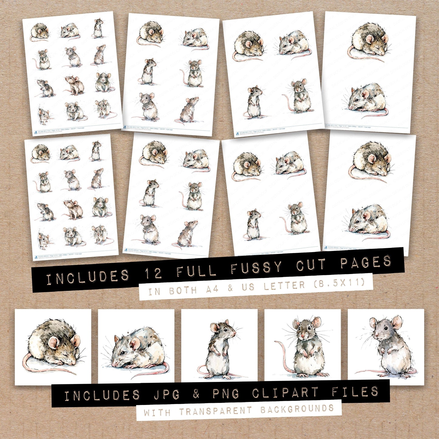 Realistic Baby Rat Fussy Cut Sheets (DDD013754)