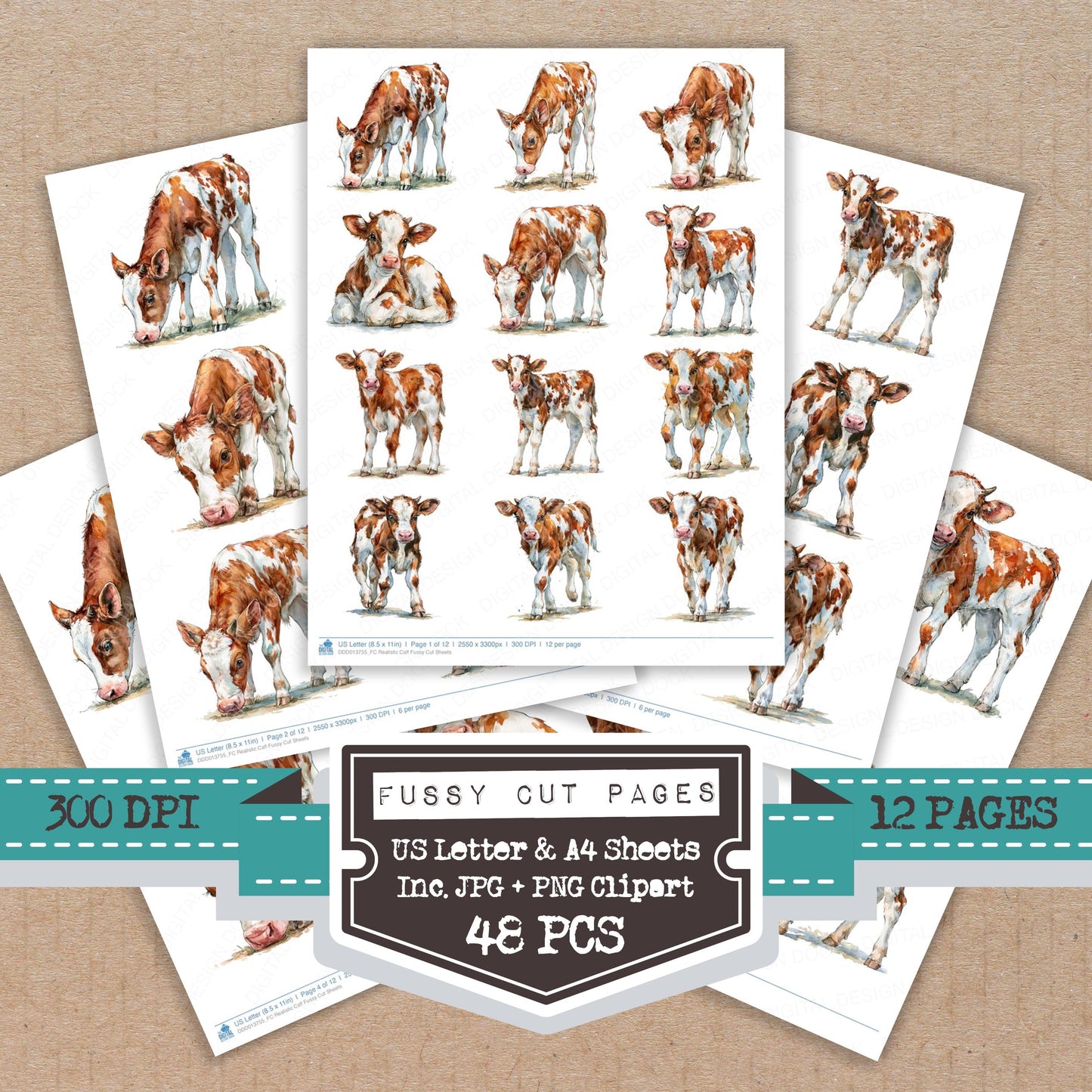 Realistic Calf Fussy Cut Sheets (DDD013755)